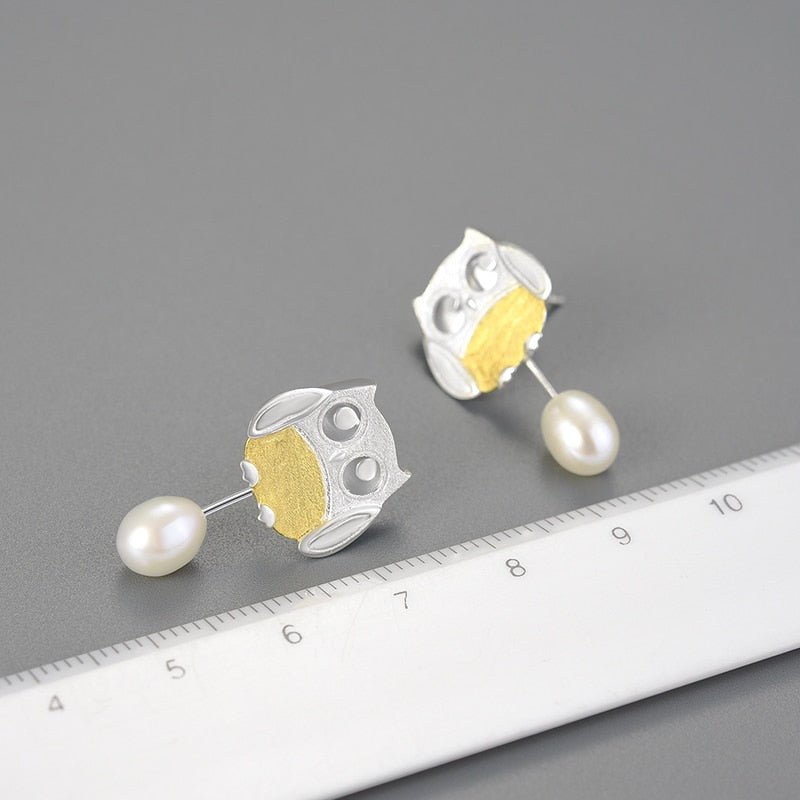 Búhos de perlas - Pendientes de botón